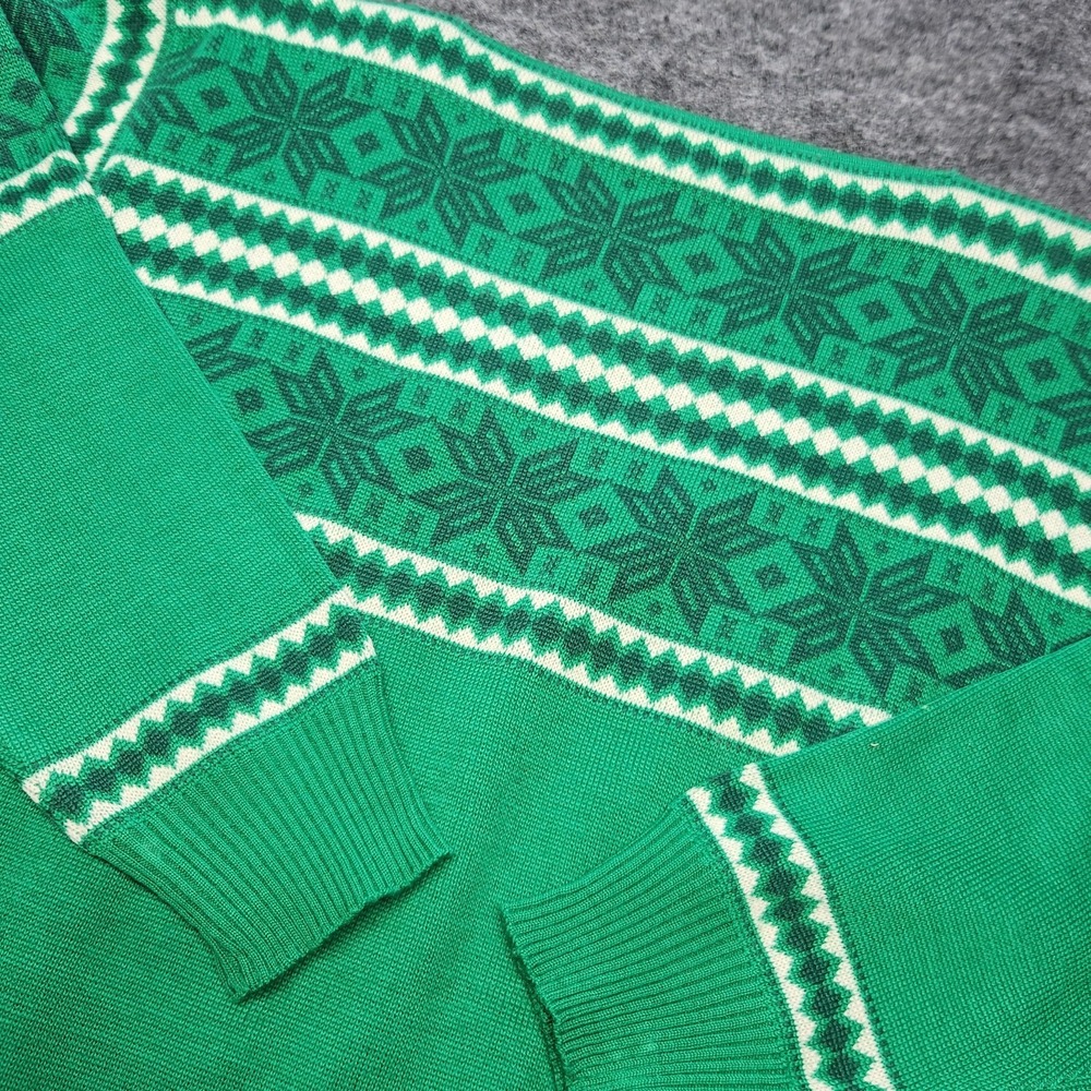 Interknit Womens Vtg Green Fair Isle Snowflake Wool Sweater Small St Pattys Day